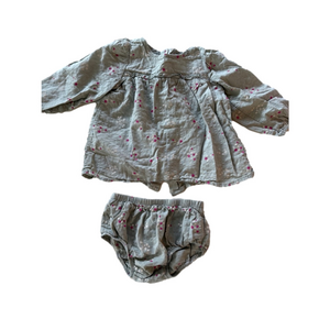 Girl Zara Top & Bottom Set 6-9 Months Gray Floral